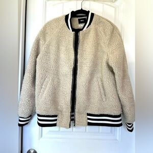 BDG Beige Zip Up Sherpa Mesh Lined 2 Pocket Bomber Jacket Adult